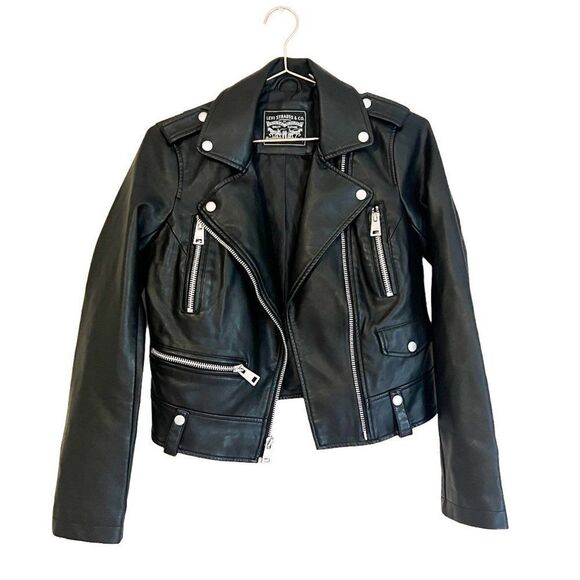 NWT Levi's Black Faux Vegan Leather Motto Silver Hardware Jacket Size XS - Picture 3 of 12